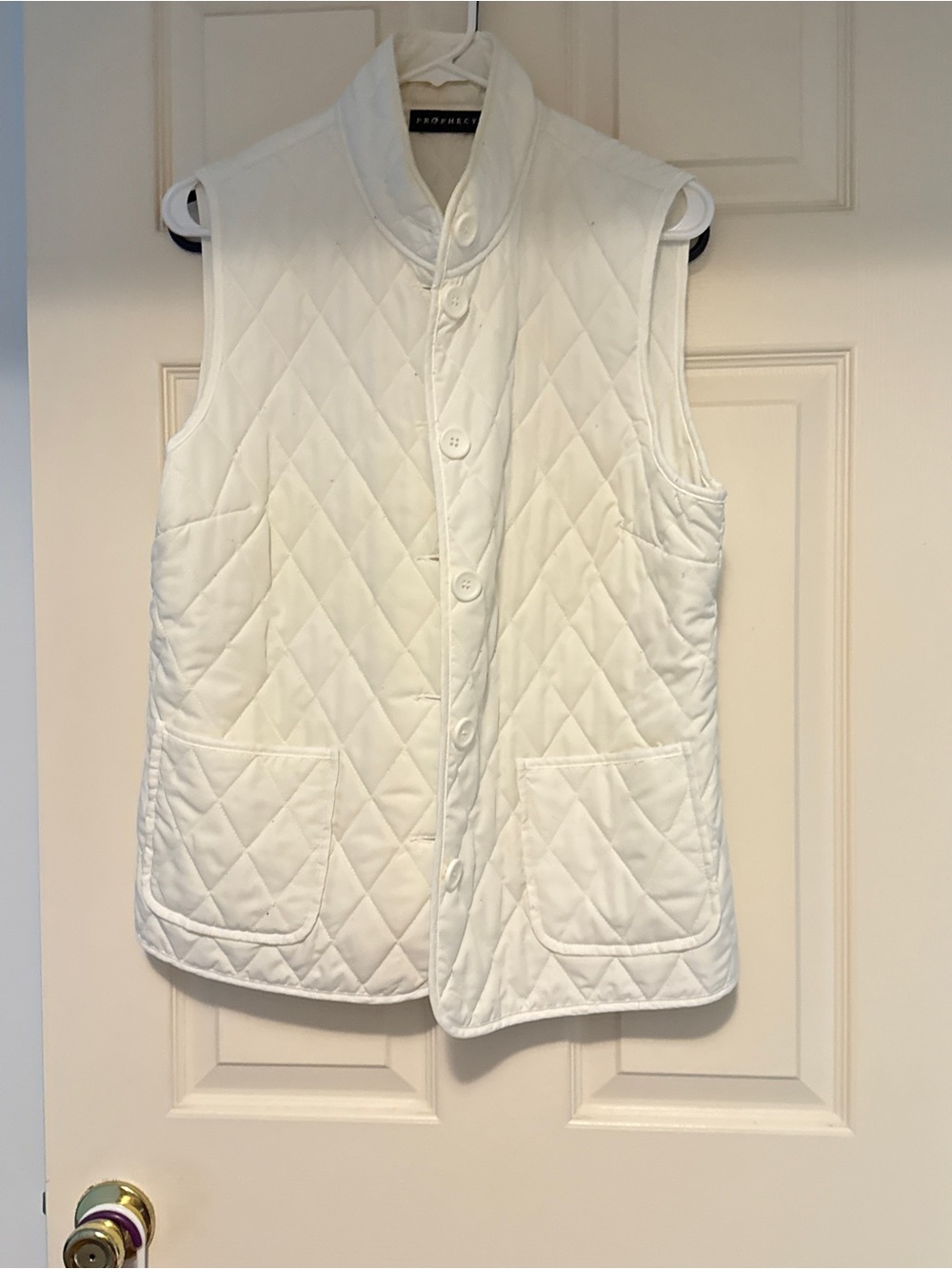 Quilted Button-Front Vest in White by Proprece
